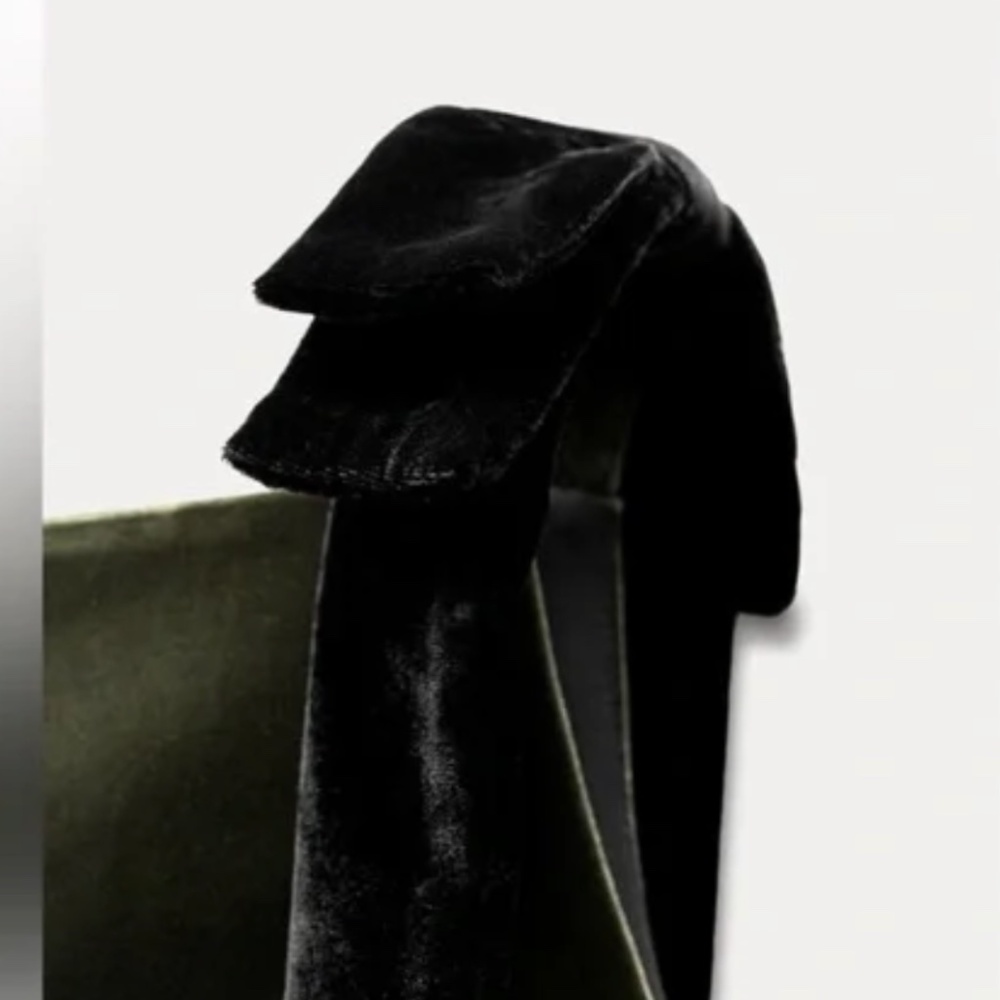 NEW Zara Olive velvet w/ black velvet shoulder tie dress, XS, GD1114 - Picture 7 of 7